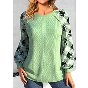 Christmas Sweatshirt Women's Pullover Textured Plaid Snowflake Active Sportswear Pocket Print Green Casual Sports Round Neck Long Sleeve Top Micro-elastic Fall  Winter Lightinthebox