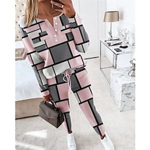 Women's Hoodie Tracksuit Pants Sets Plaid Pink Drawstring Print Long Sleeve Outdoor Casual Active Daily Crew Neck Regular Fit Fall  Winter Lightinthebox