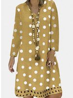 Long Sleeve V-Neck Print Dress - thumbnail