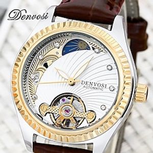Women's Watch Luminous Skeleton Mechanical Watch for Women Men Moon Phase Rhinestone Analog Leather Automatic Wristwatch Unisex miniinthebox