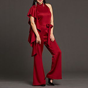 Women's Elegant Formal Party Evening Formal Evening Party  Evening Lace up Wine Jumpsuit Solid Color Backless Lace up Ruffle Lightinthebox