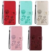 Phone Case For Apple Wallet Card iPhone 13 Pro Max 12 Mini 11 X XR XS Max 8 7 Shockproof with Wrist Strap Card Holder Slots Solid Colored Flower PU Leather miniinthebox - thumbnail