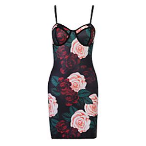 mesh printed chest strap dress women 20575p european and american new style commuter slim small incense skirt Lightinthebox