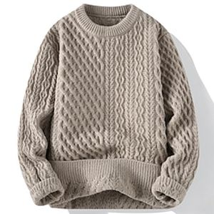Men's Pullover Sweater Jumper Knit Sweater Ribbed Cable Knit Regular Cropped Knitted Plain Crew Neck Modern Contemporary Thermal Work Daily Wear Clothing Apparel Winter Black Khaki M L XL Lightinthebox