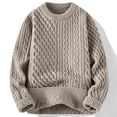 Men's Pullover Sweater Jumper Knit Sweater Ribbed Cable Knit Regular Cropped Knitted Plain Crew Neck Modern Contemporary Thermal Work Daily Wear Clothing Apparel Winter Black Khaki M L XL Lightinthebox Men's Pullover Sweater Jumper Knit Sweater Ribbed Cable Knit Regular Cropped Knitted Plain Crew Neck Modern Contemporary Thermal Work Daily Wear Clothing Apparel Winter Black Khaki M L XL Lightinthebox