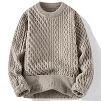 Men's Pullover Sweater Jumper Knit Sweater Ribbed Cable Knit Regular Cropped Knitted Plain Crew Neck Modern Contemporary Thermal Work Daily Wear Clothing Apparel Winter Black Khaki M L XL Lightinthebox - thumbnail