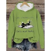 Women's Hoodie Sweatshirt Pullover Cat Letter Active Sportswear Print Blue Green Casual Sports Hoodie Long Sleeve Top Micro-elastic Fall  Winter Lightinthebox - thumbnail