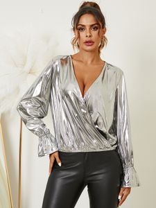YOINS Wrap Design Deep V-neck Bell Sleeves Blouse
