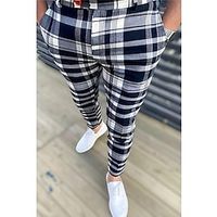 Men's Dress Pants Trousers Chinos Button Pocket Plaid Comfort Formal Party Work Fashion Classic Style Dark Blue Micro-elastic Lightinthebox - thumbnail