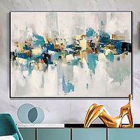 Hand Painted Abstract Gold Blue Oil Painting Wall Art Creative Abstract Huge oil painting Handmade wall art Oil Painting brush stroke art Wall Art Decor Rolled Canvas No Frame Unstretched Lightinthebox - thumbnail