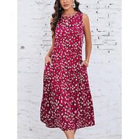 Women's Casual Dress Tank Dress Floral Pocket Print Crew Neck Midi Dress Streetwear Street Holiday Sleeveless Loose Fit Fuchsia Summer S M L XL XXL Lightinthebox