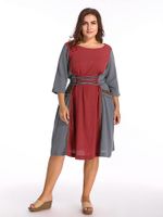 O-Newe Vintage Patchwork Color Contrast Pocket Dress For Women