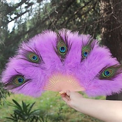 Dance Feather Fan Imported From The United States Turkey Full Velvet Fan Classical Dance Peacock Feather Fan Belly Dance Peacock Fan for Carnival Party Lightinthebox
