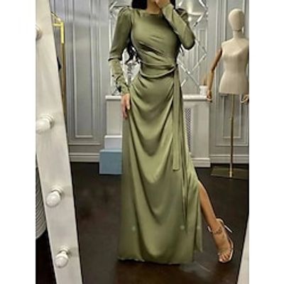 Women's Black Dress Prom Dress Party Dress Long Dress Maxi Dress Black Pink Green Long Sleeve Pure Color Split Fall Winter Autumn Crew Neck Fashion Winter Dress Wedding Guest Evening Party 2023 S M L Lightinthebox