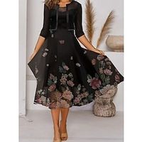 Women's Two Piece Dress Midi Dress Black Half Sleeve Floral Print Print Spring Summer Crew Neck Casual 2022 S M L XL XXL 3XL Lightinthebox - thumbnail