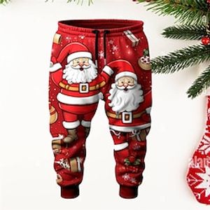 Santa Claus Casual Men's 3D Print Christmas Pants Sweatpants Joggers Outdoor Street Casual Daily Polyester Wine S M L Mid Waist Elasticity Pants Lightinthebox