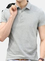 Mens Summer Solid Color Brief Style Short Sleeve Casual Cotton Polo Shirt