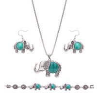 Retro Jewelry Set Vintage Elephant Turquoise Earrings Necklace Bracelet Kit