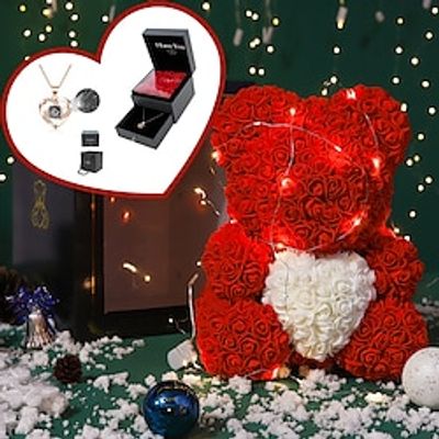 Teddy day Romantic Rose Bear with 100 Languages Necklace Valentine's Day Immortal Unicorn Christmas Creative Romantic Rose Bear Rose Bear Valentine's Day Gift Lightinthebox