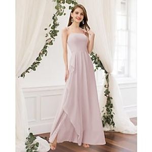 A-Line Bridesmaid Dress Jewel Neck Sleeveless Elegant Floor Length Chiffon with Pleats 2022 Lightinthebox