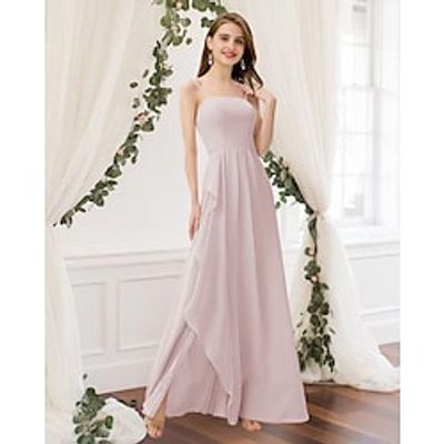 A-Line Bridesmaid Dress Jewel Neck Sleeveless Elegant Floor Length Chiffon with Pleats 2022 Lightinthebox