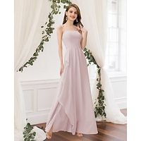A-Line Bridesmaid Dress Jewel Neck Sleeveless Elegant Floor Length Chiffon with Pleats 2022 Lightinthebox - thumbnail