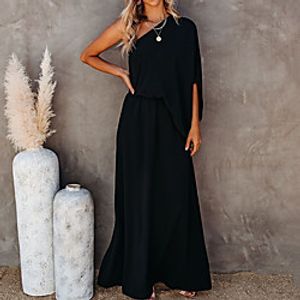 Women's Swing Dress Maxi long Dress Blue Fuchsia Green Black Red Light Blue Half Sleeve Solid Color Split Fall Summer One Shoulder Elegant Casual 2021 S M L XL Lightinthebox