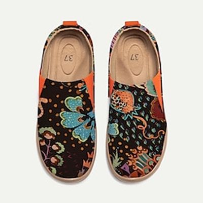 Women's Sneakers Flats Slip-Ons Print Shoes Slip-on Sneakers Daily Travel Floral Plant Sea Creatures Flat Heel Vacation Casual Comfort Canvas Loafer Brown Lightinthebox