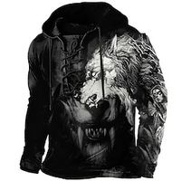 Men's Pullover Hoodie Sweatshirt Pullover Black Hooded Animal Wolf Graphic Prints Lace up Print Casual Daily Sports 3D Print Basic Streetwear Designer Spring   Fall Clothing Apparel Hoodies Lightinthebox - thumbnail