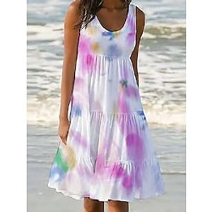Women's Casual Dress Tank Dress Print Dress Graphic Multicolor Ruched Print Crew Neck Midi Dress Active Fashion Outdoor Daily Sleeveless Regular Fit Colourful Light Green Light Blue Summer Spring S M Lightinthebox