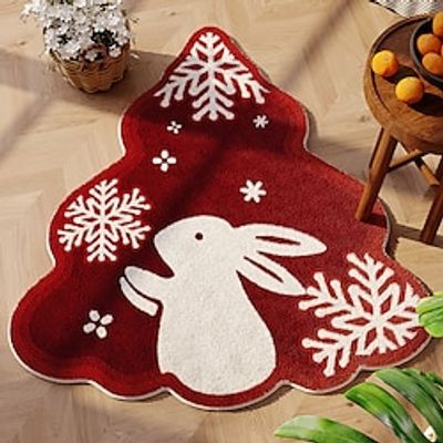 Cartoon Christmas Rabbit Decorative Carpet Bedroom Children's Room Bedside Carpet Entrance Anti slip and Dirt Resistant Imitation Cashmere Carpet miniinthebox