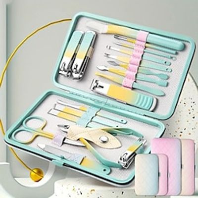 Manicure Set, 7101218 In 1 Stainless Steel Gradient Professional Pedicure Kit Nail Scissors Grooming Kit With Leather Travel Case Lightinthebox