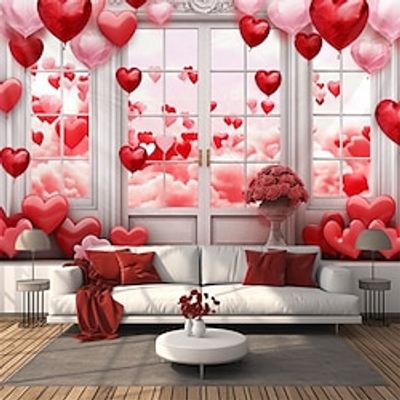 Valentine's Day Floral Window Hanging Tapestry Wall Art Large Tapestry Mural Decor Photograph Backdrop Blanket Curtain Home Bedroom Living Room Decoration Lightinthebox