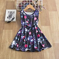 Kids Little Girls' Dress Galaxy Tie Dye Causal Pleated Black Knee-length Sleeveless Active Dresses miniinthebox - thumbnail