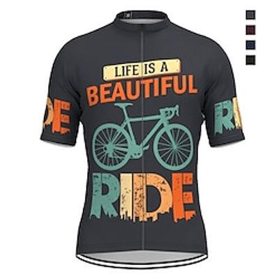 21Grams Men's Cycling Jersey Short Sleeve Bike Top with 3 Rear Pockets Mountain Bike MTB Road Bike Cycling Breathable Quick Dry Moisture Wicking Reflective Strips Wine Red Black Blue Graphic Spandex Lightinthebox