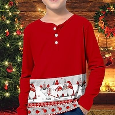 Christmas Boys 3D Santa Claus henley shirt Long Sleeve 3D Print Fall Winter Sports Fashion Streetwear Polyester Kids 3-12 Years Crew Neck Outdoor Casual Daily Regular Fit Lightinthebox