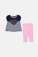 Baby Girls 2-Pieces Striped Heart Tunic & Leggings Set  Navy/Pink - thumbnail