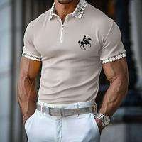 Horse Check Men's Casual Print Polo Shirt Zip Polo Casual Daily Sports Polyester Short Sleeve Turndown Polo Shirts Gray Spring Summer S M L Micro-elastic Lapel Polo Lightinthebox