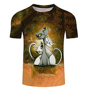 Men's Unisex Tee T shirt 3D Print Cat Graphic Prints Plus Size 3D Print Short Sleeve Casual Tops Basic Designer Big and Tall Black / White Blue Purple miniinthebox