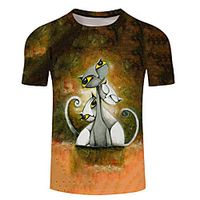 Men's Unisex Tee T shirt 3D Print Cat Graphic Prints Plus Size 3D Print Short Sleeve Casual Tops Basic Designer Big and Tall Black / White Blue Purple miniinthebox - thumbnail