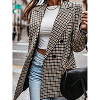 Women's Blazer Going out Fall Long Coat Regular Fit Warm Breathable Elegant Jacket Long Sleeve Houndstooth Patchwork Beige Lightinthebox - thumbnail