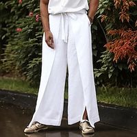 Men's Linen Pants Trousers Summer Pants Pocket Split Straight Leg Solid Color Comfort Breathable Full Length Wedding Party Holiday Vacation Fashion White Inelastic Lightinthebox