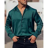 Men's Shirt Satin Shirt Button Up Shirt Casual Shirt Summer Shirt Green Long Sleeve Plain Collar Daily Vacation Clothing Apparel Fashion Casual Lightinthebox