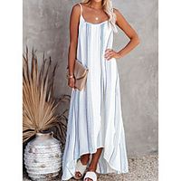 Women's A Line Dress Maxi long Dress Blue Pink Sleeveless Striped Print Summer U Neck Boho 2022 S M L XL XXL 3XL miniinthebox - thumbnail