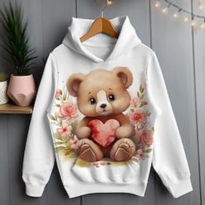 Girls' 3D Cartoon Bear Hoodie Pullover Pink Long Sleeve 3D Print Spring Fall Active Fashion Cute Polyester Kids 3-12 Years Hooded Outdoor Casual Daily Regular Fit Lightinthebox