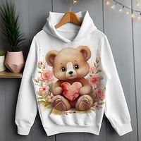Girls' 3D Cartoon Bear Hoodie Pullover Pink Long Sleeve 3D Print Spring Fall Active Fashion Cute Polyester Kids 3-12 Years Hooded Outdoor Casual Daily Regular Fit Lightinthebox - thumbnail
