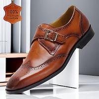 Men's Monk shoes Formal Shoes Brogue Dress Shoes Leather Italian Full-Grain Cowhide Comfortable Slip Resistant Magic Tape Buckle Black Brown Lightinthebox