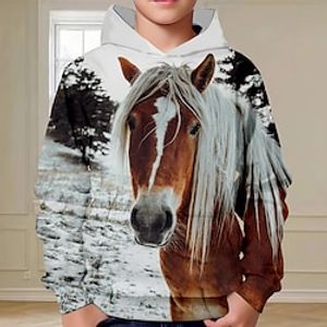 Boys 3D Horse Hoodie Pullover Long Sleeve 3D Print Spring Fall Fashion Streetwear Cool Polyester Kids 3-12 Years Hooded Outdoor Casual Daily Regular Fit Lightinthebox