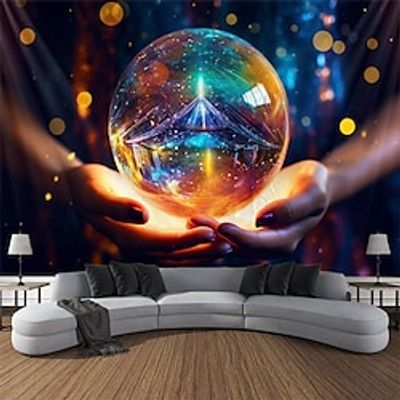 Blacklight Tapestry UV Reactive Glow in the Dark Crystal Ball Door Trippy Misty Nature Landscape Hanging Tapestry Wall Art Mural for Living Room Bedroom Lightinthebox