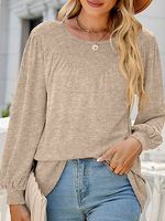 Round Neck Casual Loose Solid Color Long Sleeve T-shirt